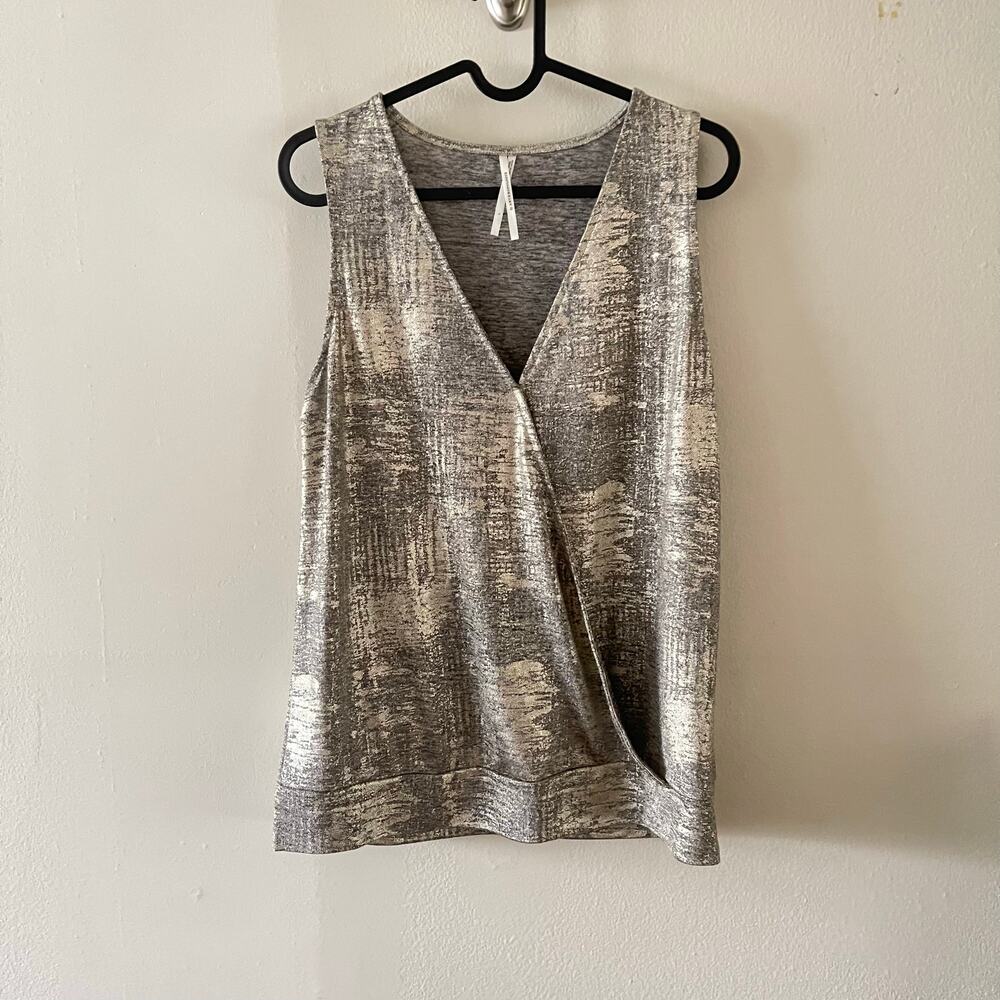 Anthropologie Sabrina Metallic Gold Wrap Top Shimmer Feminine Size Large L